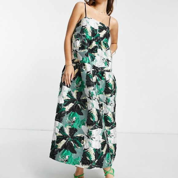 NWT ASOS EDITION tiered cami midi dress in abstract floral jacquard - Size 2 - Picture 4 of 4